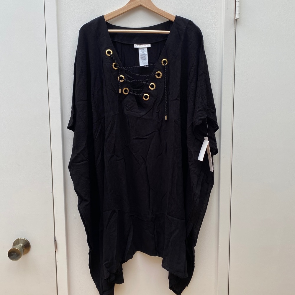 LA BLANCA Black Caftan Lace Up Cover Up